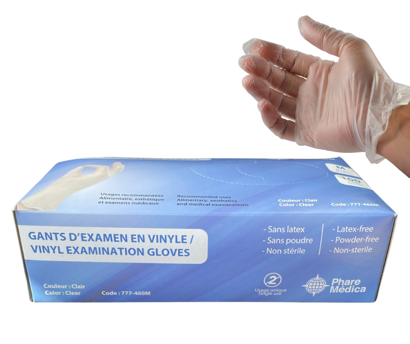 Gants en vinyle - Transparent - Boite de 150