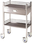Chariot en acier inox, avec 2 tablettes et 1 tiroir,  25,6" L × 18" W × 39,6" H