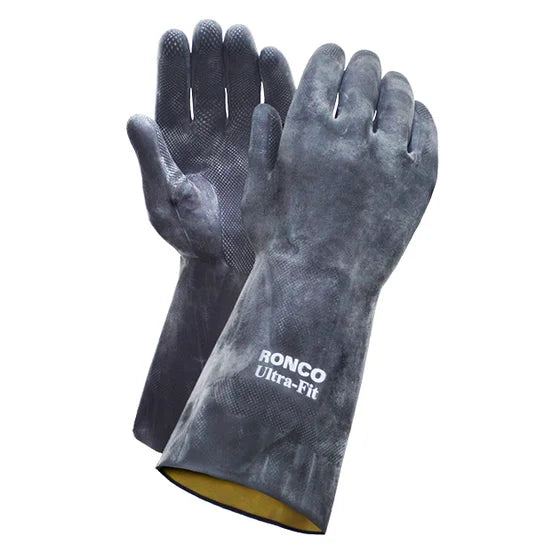 Ultra-Fit™ Gants réutilisables en latex Noir, Floqué - 13po, 28 mils- Caisse de 144 pairs