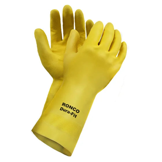 Dura-Fit™  Gants réutilisables en latex jaune, floqués 12po, 20 mils - Caisse de 144 pairs