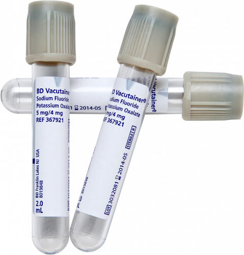 Tube BD Vacutainer® Floride (plastique) avec inhibiteur glycolytique GRIS, 5,0 mg de fluorure de sodium, 4,0 mg d'oxalate de potassium - 13x75 2ml - BTE/100 CA/1000