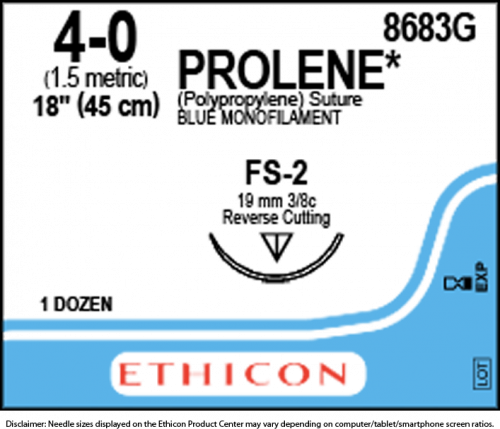 Suture bleue mono prolène 4-0 18po FS-2 BX/12