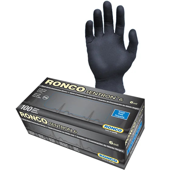 SENTRON™ 6 - Gants d'examen en nitrile - Noir - 6mils (Caisse de 10 boites)